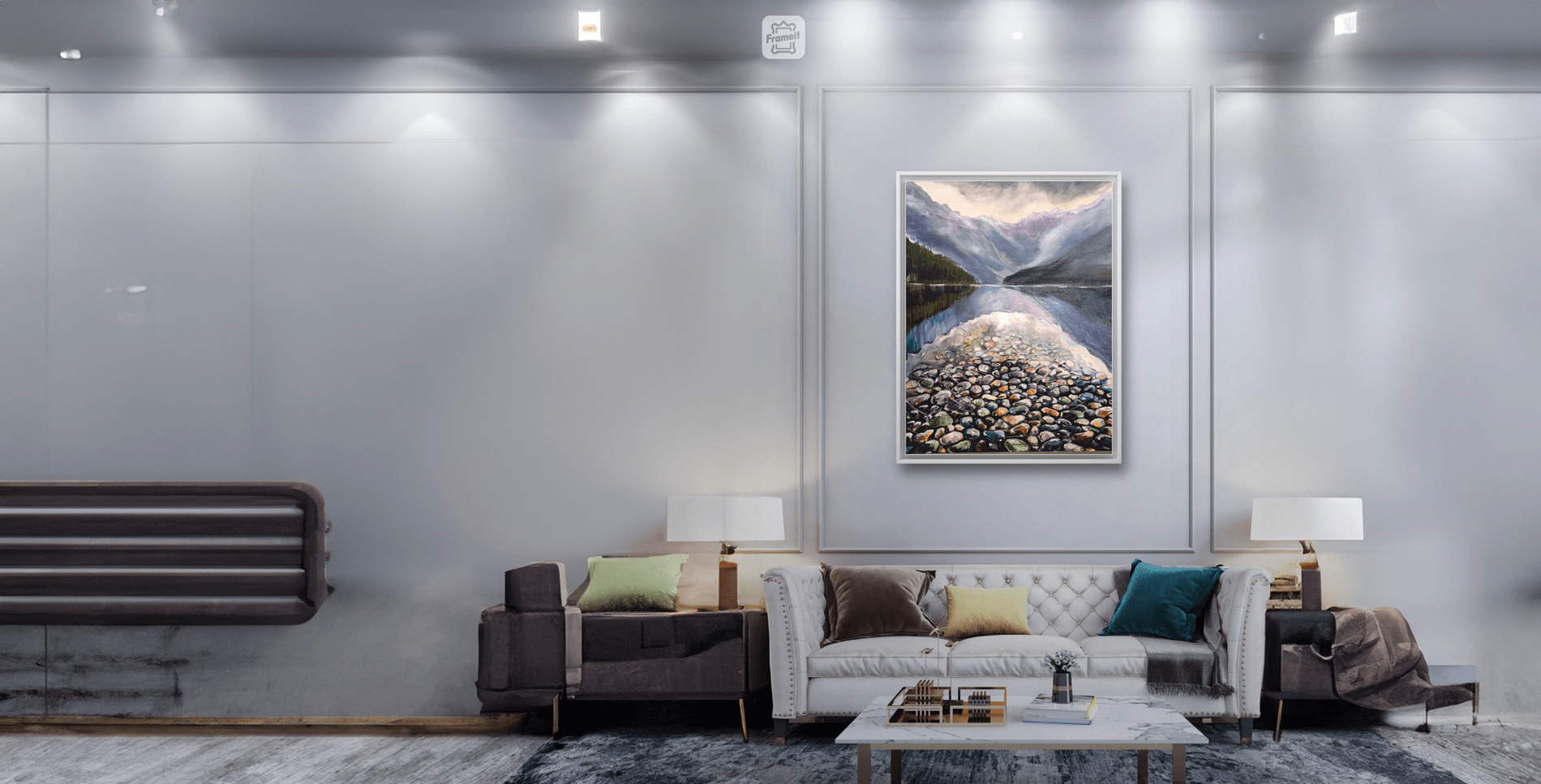 Serene Horizon: A Tapestry of Pebbles and Mountains 24 x 30 inches - Image 2