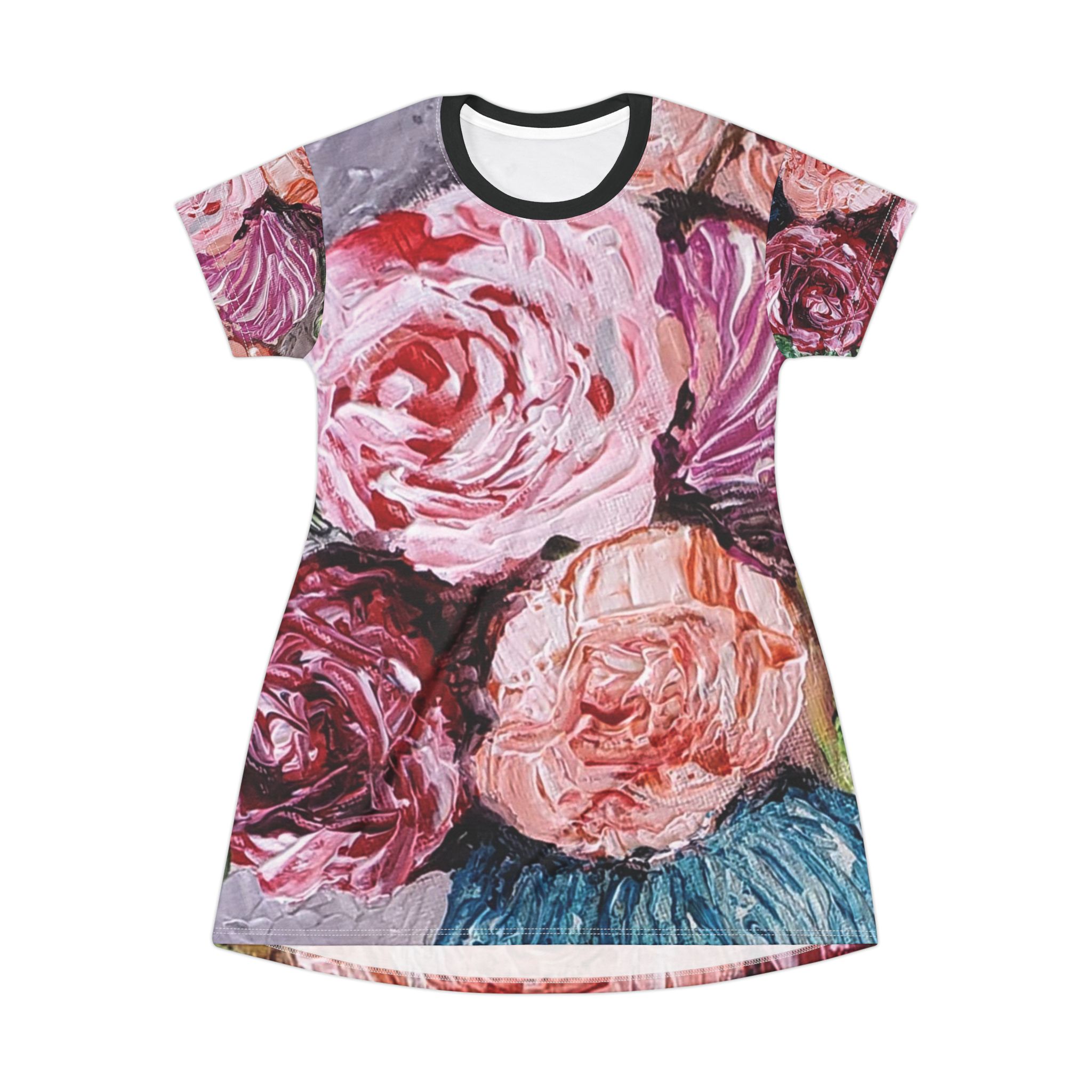 "Jarrón de Flores" ( T-Shirt Dress) - Vibrant Spring Summer Style for Casual Outings - Image 2