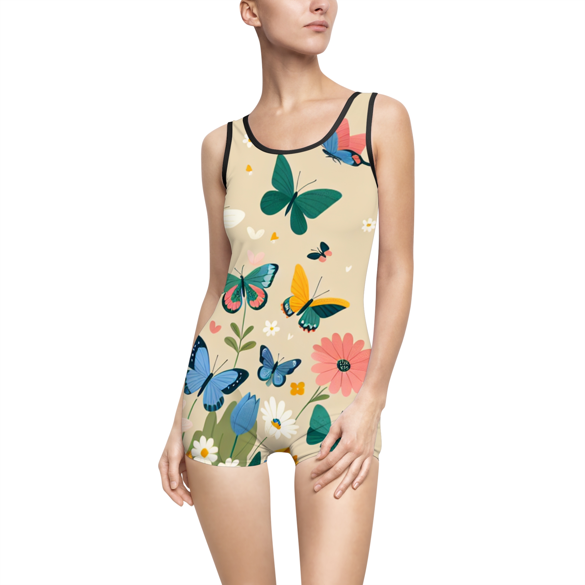 Women's Vintage Butterfly Print Swimsuit - Floral Swimwear for Summer Fun