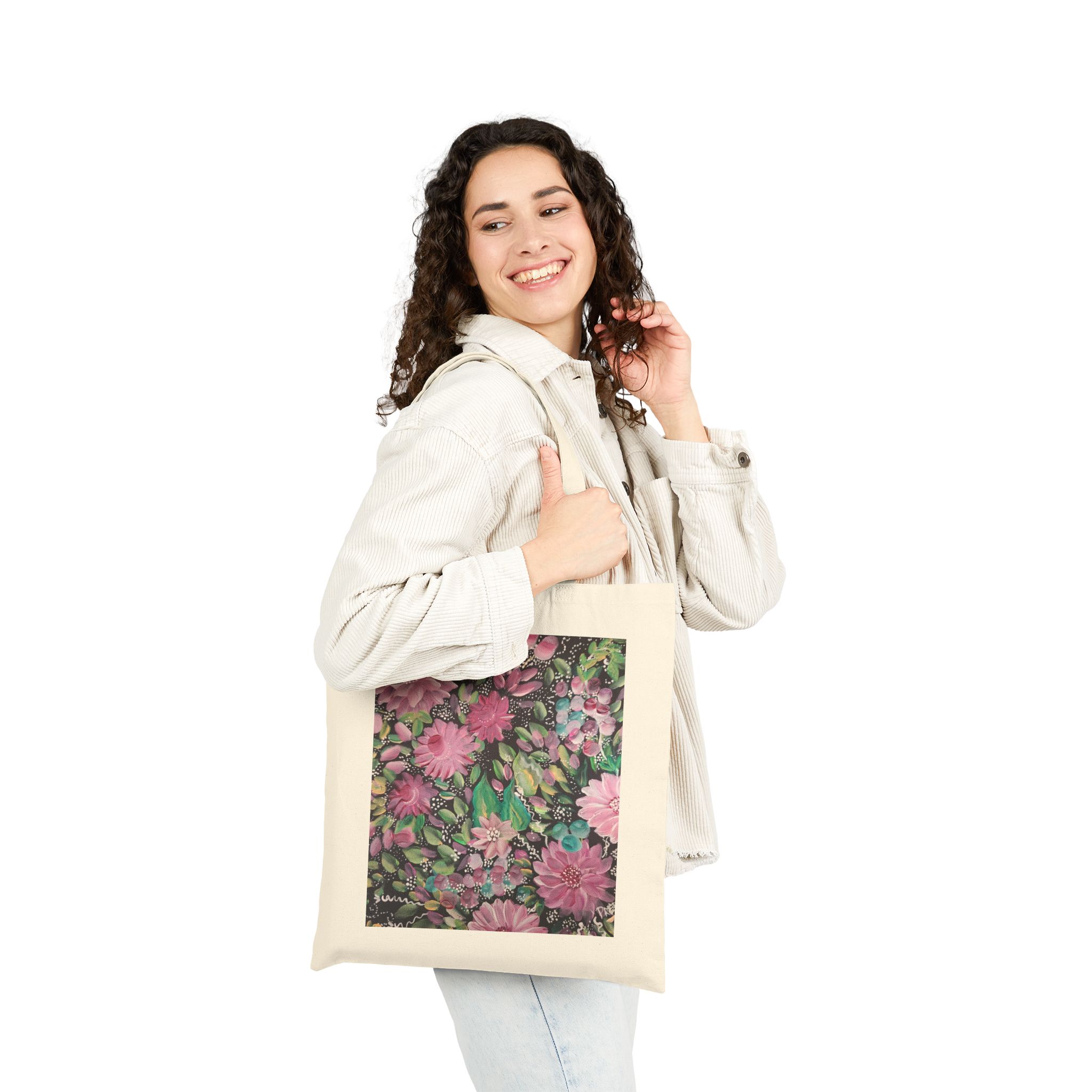 Floral Cotton Canvas Tote Bag | Eco-Friendly, Reusable Grocery Bag, Beach Bag, Gift Bag, Shopping Tote - Image 5
