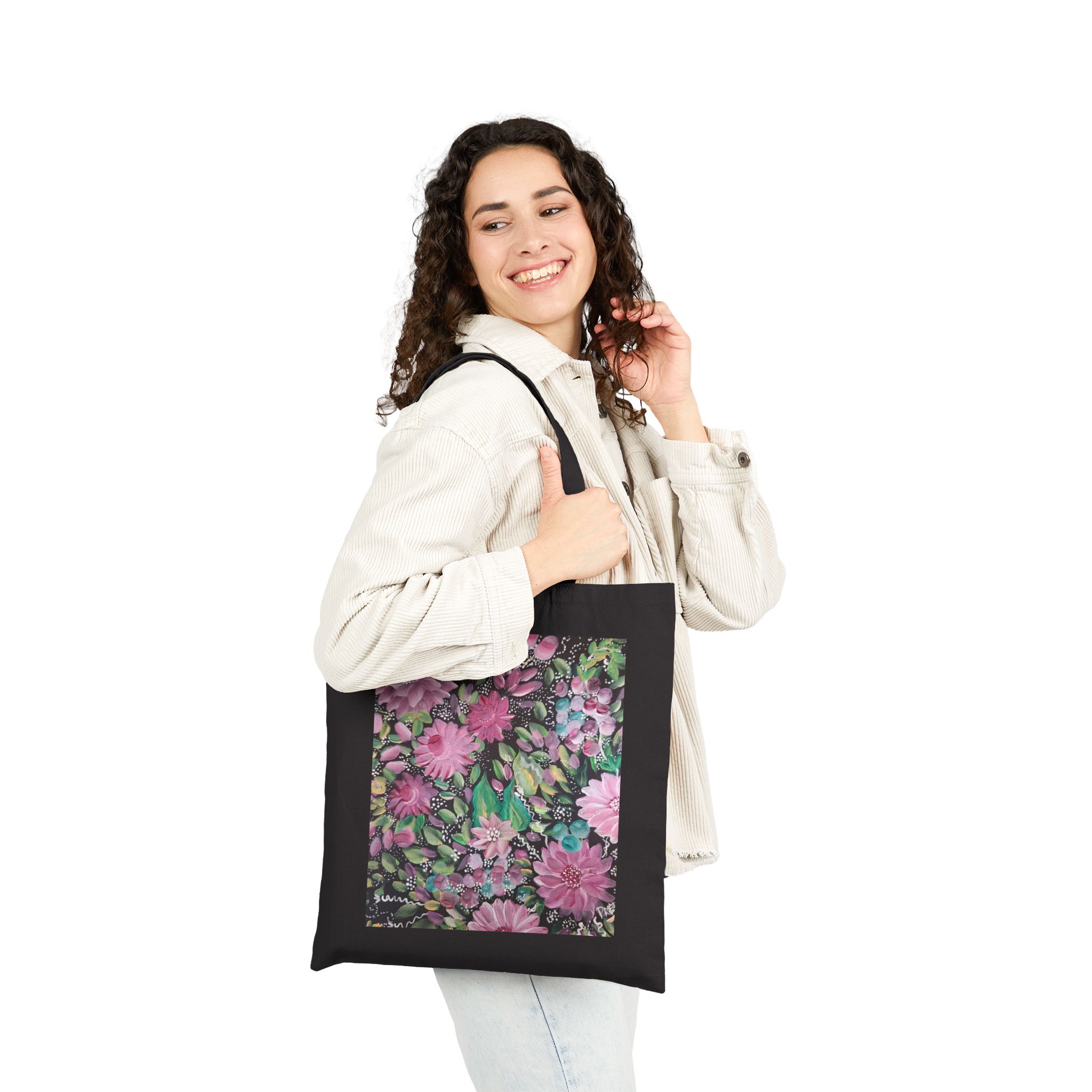 Floral Cotton Canvas Tote Bag | Eco-Friendly, Reusable Grocery Bag, Beach Bag, Gift Bag, Shopping Tote - Image 2