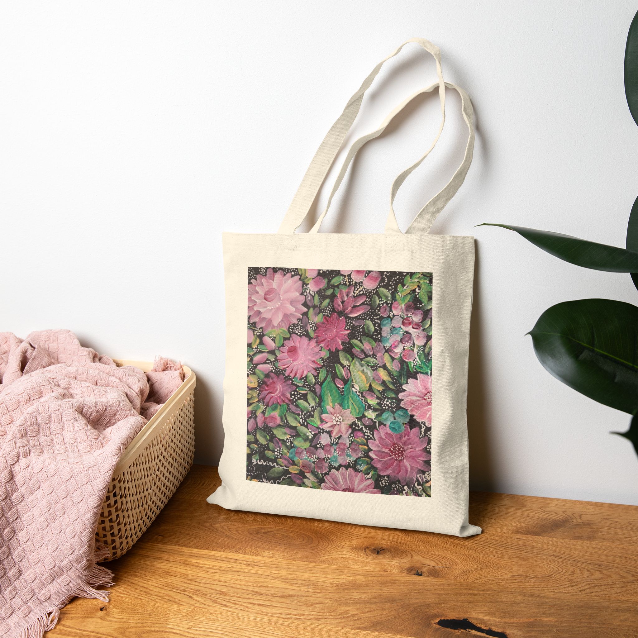 Floral Cotton Canvas Tote Bag | Eco-Friendly, Reusable Grocery Bag, Beach Bag, Gift Bag, Shopping Tote - Image 4