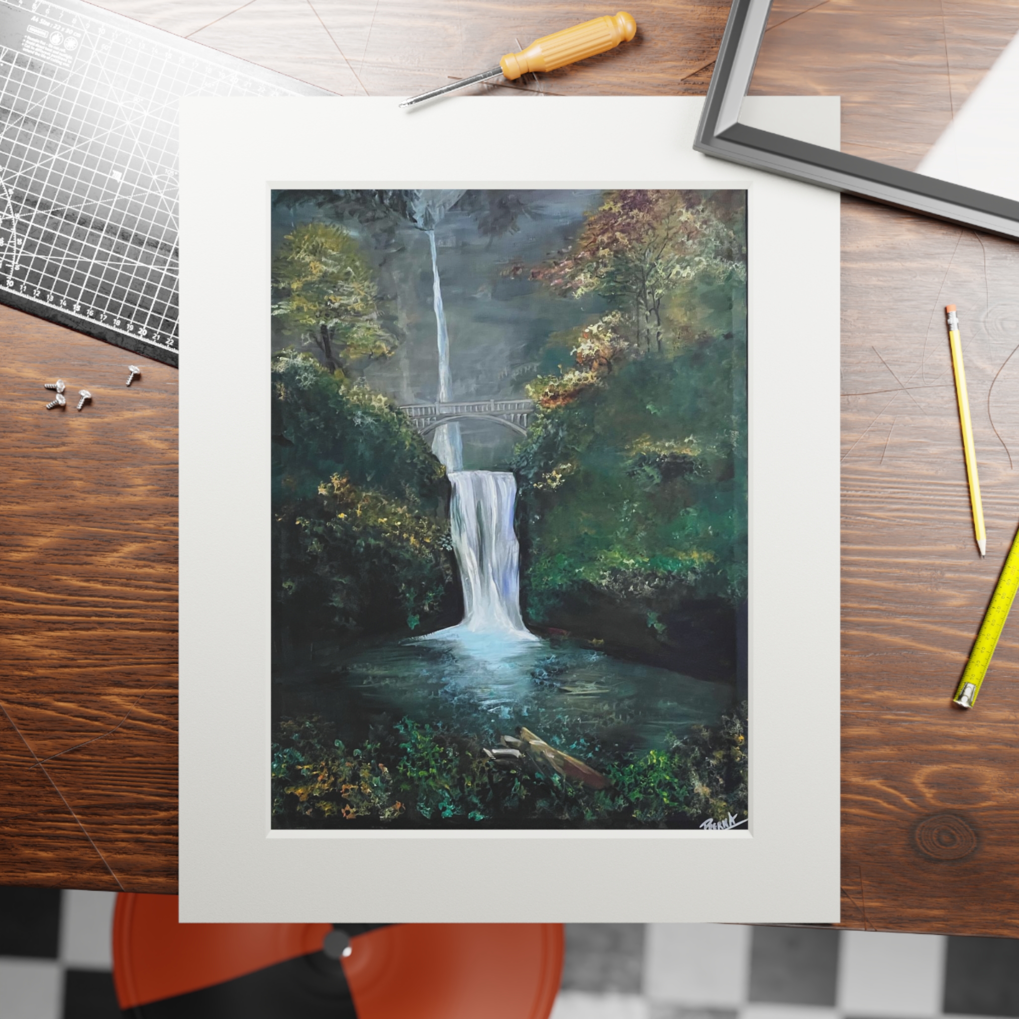 Nature's Cascade Waterfall (original painting art print) - Landscape Artwork, Home Decoration, Gift for Art Lovers ,family and friends. - Image 4